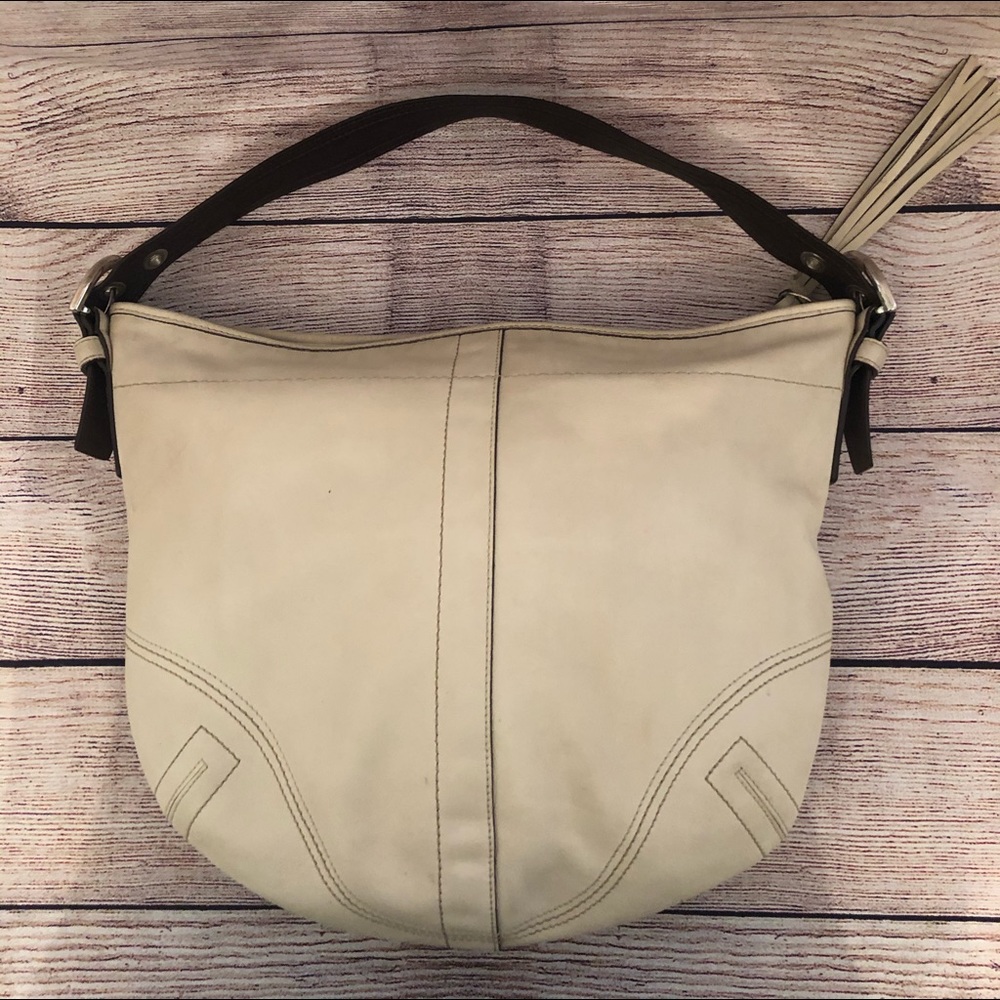 Off White Coach Leather Hobo Handbag